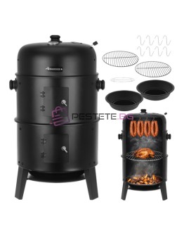 Скара барбекю пушилня с капак на дървени въглища термометър 3в1